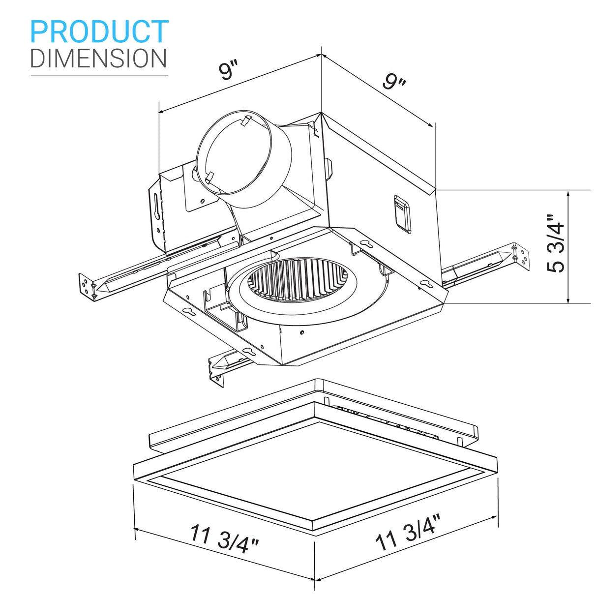 Ultra Silent Bathroom Exhaust Fan with Square Flat Panel Light