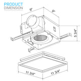 Ultra Silent Bathroom Exhaust Fan with Square Flat Panel Light