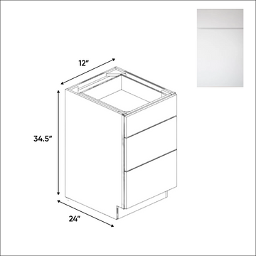 Sonoma White - Three Drawer Base Cabinets - 12"W x 34.5"H x 24"D - Pre Assembled