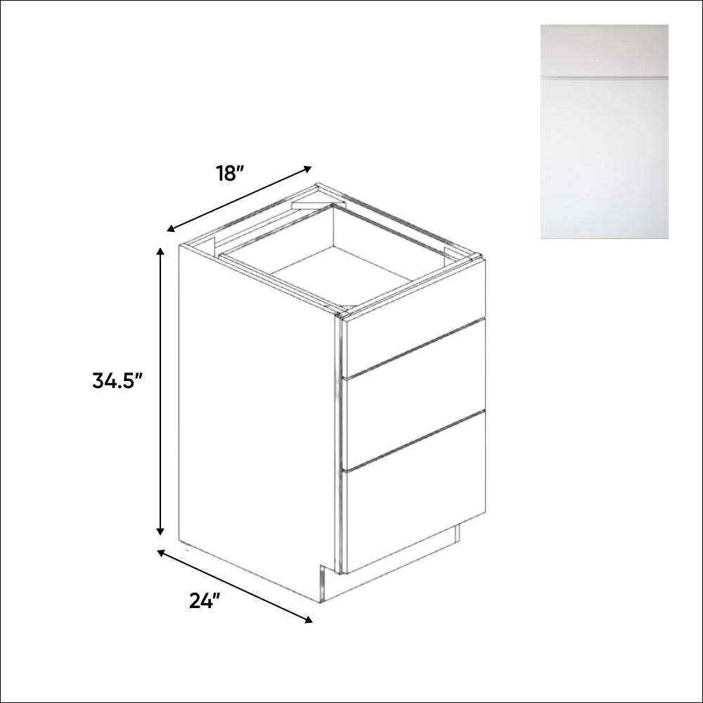 Sonoma White - 18 Inch Three Drawer Base Cabinet - 18