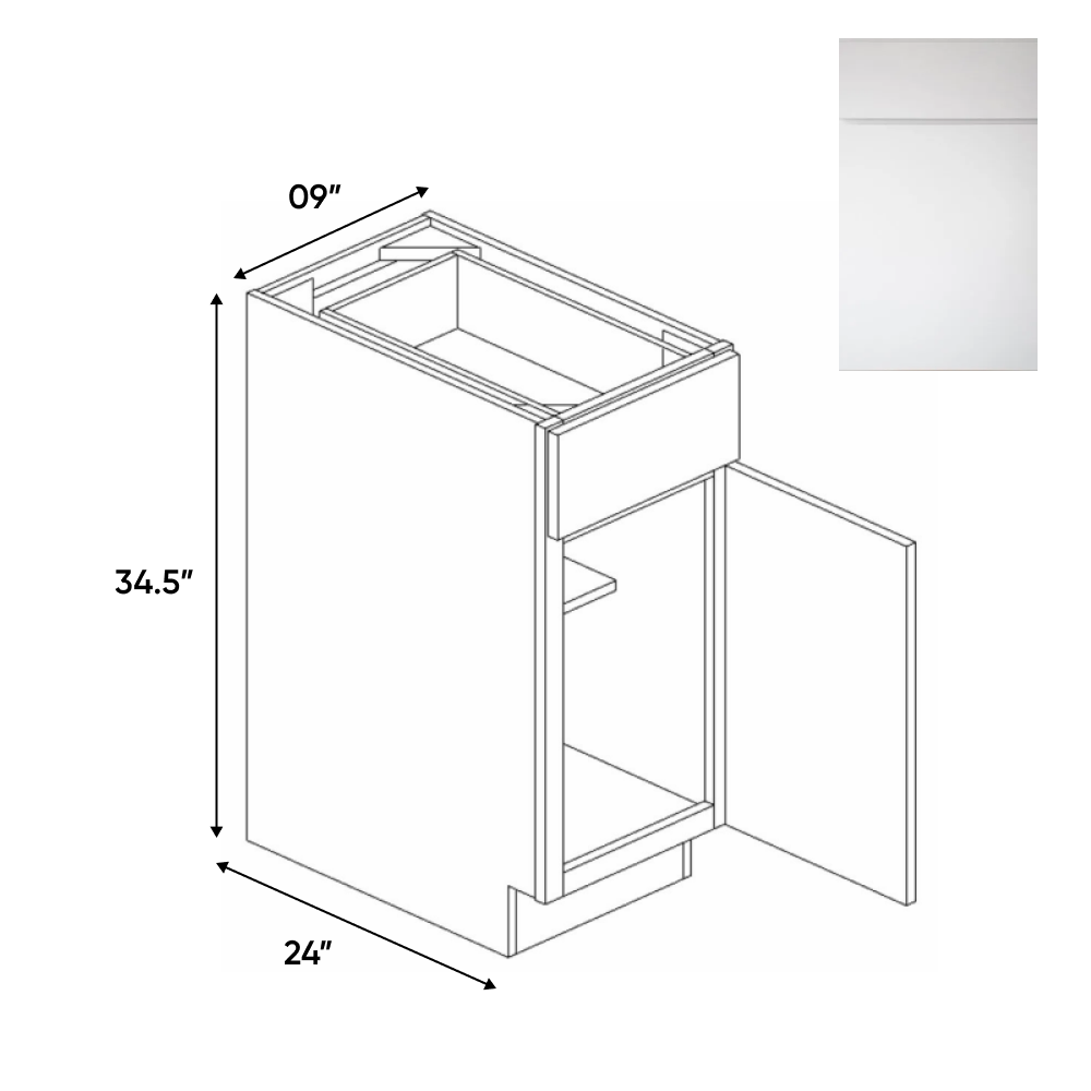 Sonoma White - Full Height Single Door Base Cabinets - 9"W x 34.5"H x 24"D - Pre Assembled