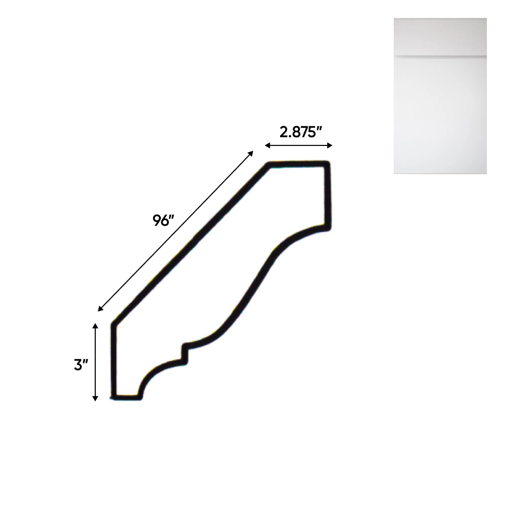 Sonoma White - Crown Moldings - 96"W x 3"H x 3"D - Pre Assembled