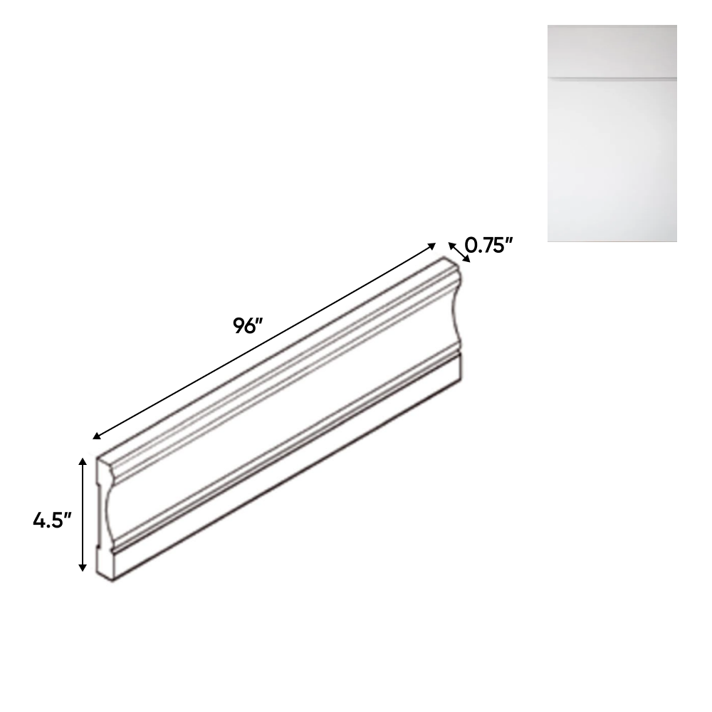 Sonoma White - Base Molding - 96"W x 4.5"H x 0.75"D - Pre Assembled