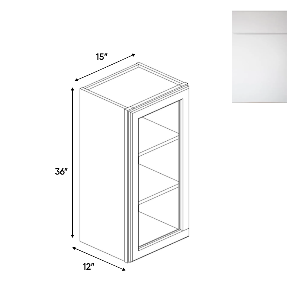 RTA - Sonoma White - Single Glass Door Wall Cabinets - 15"W x 36"H x 12"D