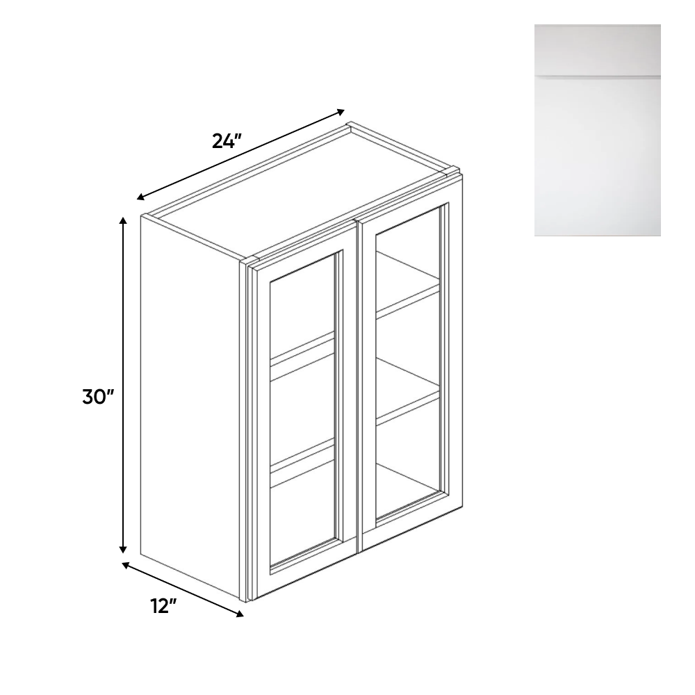 Sonoma White - Double Glass Door Wall Cabinets - 24"W x 30"H x 12"D - Pre Assembled