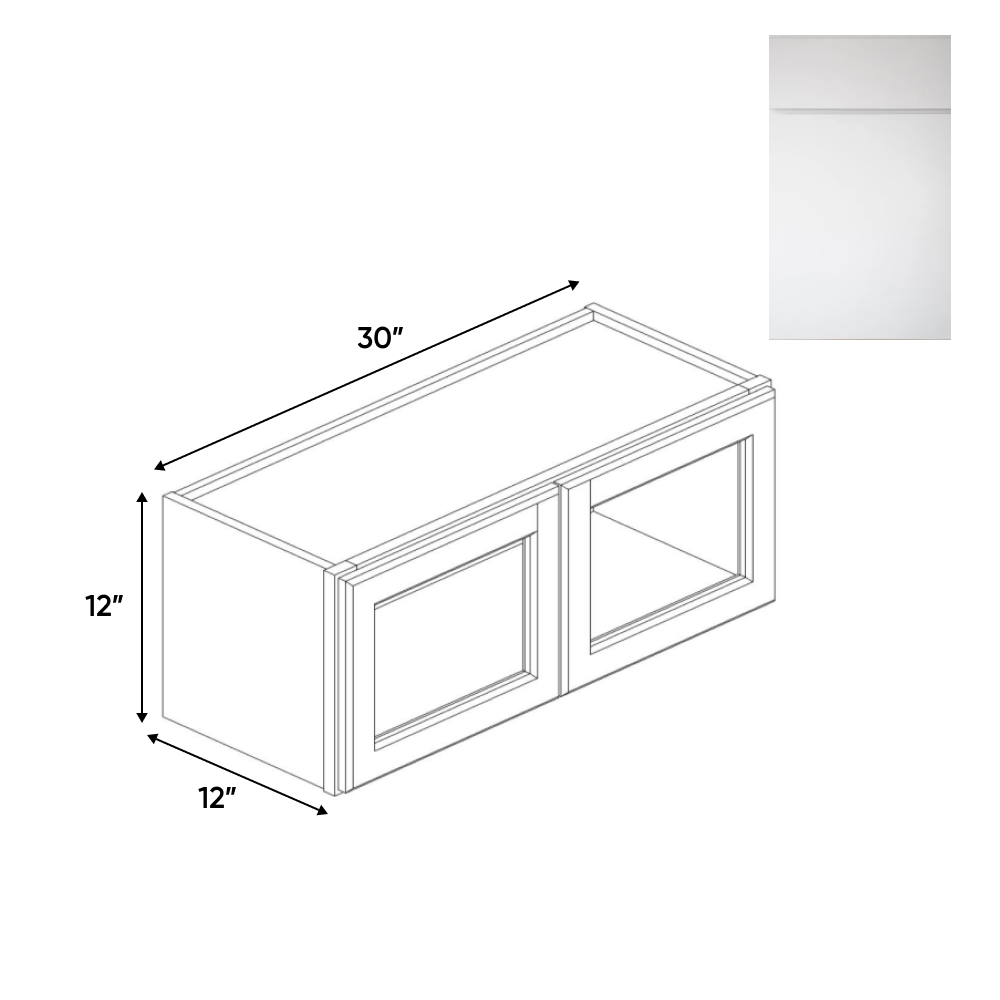 Sonoma White - Double Glass Door Wall Cabinets - 30"W x 12"H x 12"D - Pre Assembled