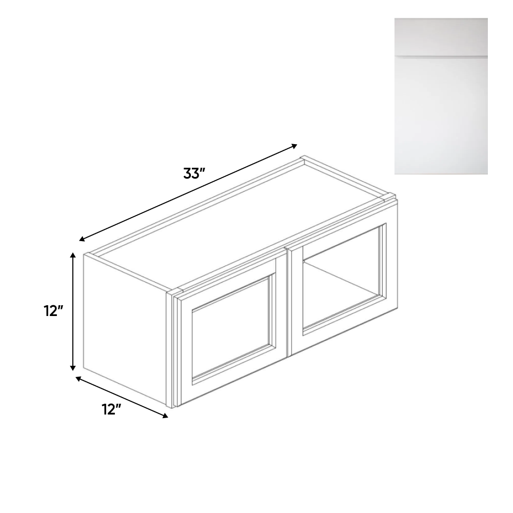 Sonoma White - Double Glass Door Wall Cabinets - 33"W x 12"H x 12"D - Pre Assembled