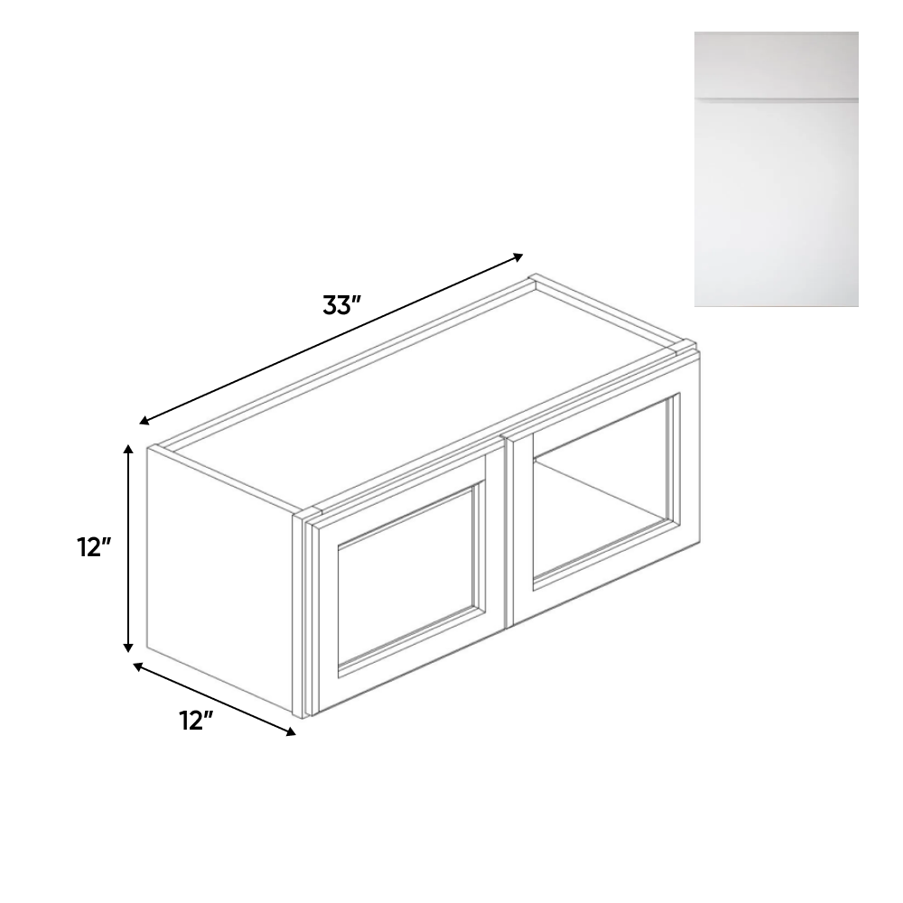 RTA - Sonoma White - Double Glass Door Wall Cabinets - 33"W x 12"H x 12"D