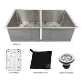 ZLINE 33 in. Anton Undermount Double Bowl Stainless Steel Kitchen Sink with Bottom Grid (SR50D-33)