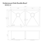 ZLINE 33 in. Anton Undermount Double Bowl Stainless Steel Kitchen Sink with Bottom Grid (SR50D-33)
