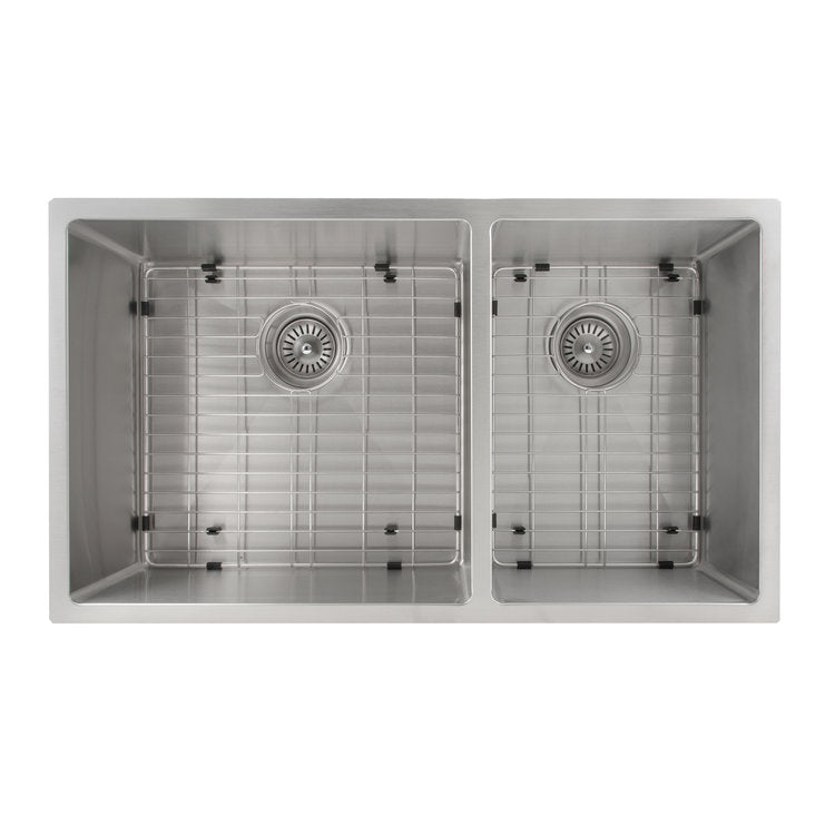 ZLINE 33 in. Chamonix Undermount Double Bowl Stainless Steel Kitchen Sink with Bottom Grid (SR60D-33)