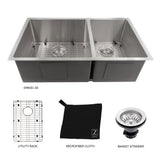 ZLINE 33 in. Chamonix Undermount Double Bowl Stainless Steel Kitchen Sink with Bottom Grid (SR60D-33)