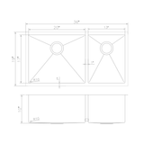 ZLINE 36 in. Chamonix Undermount Double Bowl Stainless Steel Kitchen Sink with Bottom Grid (SR60D-36)