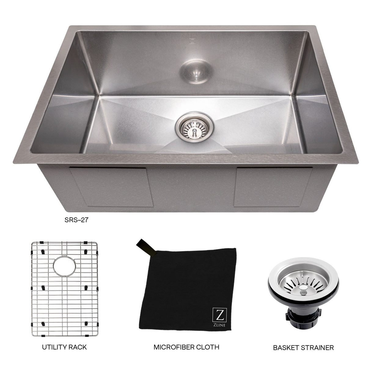 ZLINE 27 in. Meribel Undermount Single Bowl Stainless Steel Kitchen Sink with Bottom Grid (SRS-27)