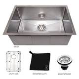 ZLINE 27 in. Meribel Undermount Single Bowl Stainless Steel Kitchen Sink with Bottom Grid (SRS-27)