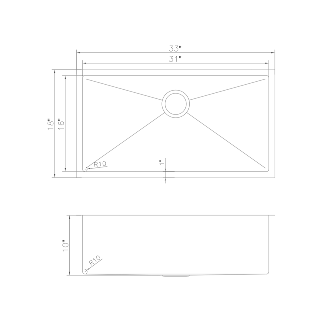 ZLINE 33 in. Meribel Undermount Single Bowl Stainless Steel Kitchen Sink with Bottom Grid (SRS-33)