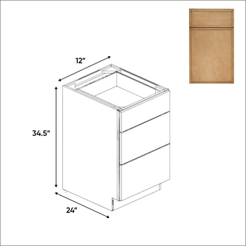 RTA - Slim Shaker Karamel - Three Drawer Base Cabinets - 12