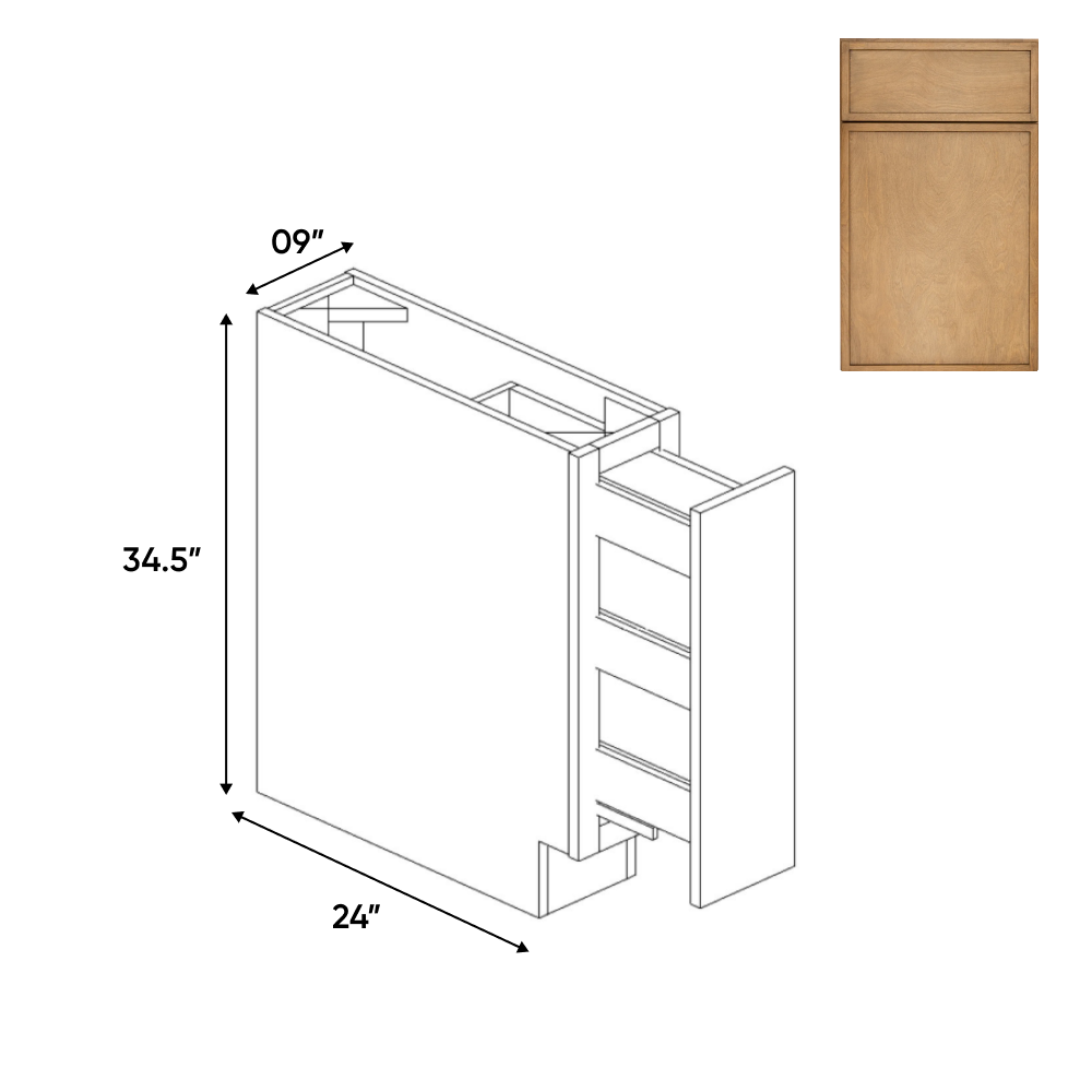 Slim Shaker Karamel - Spice Rack Base Cabinets - 9"W x 34.5"H x 24"D - Pre Assembled