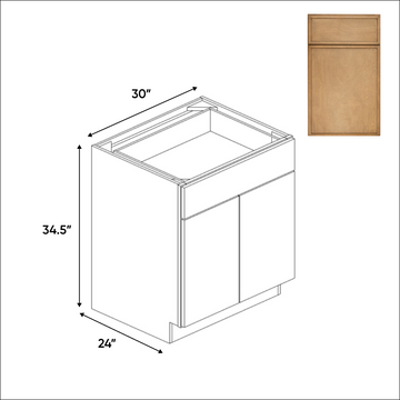 Slim Shaker Karamel - Full Height Double Door Base Cabinets - 30