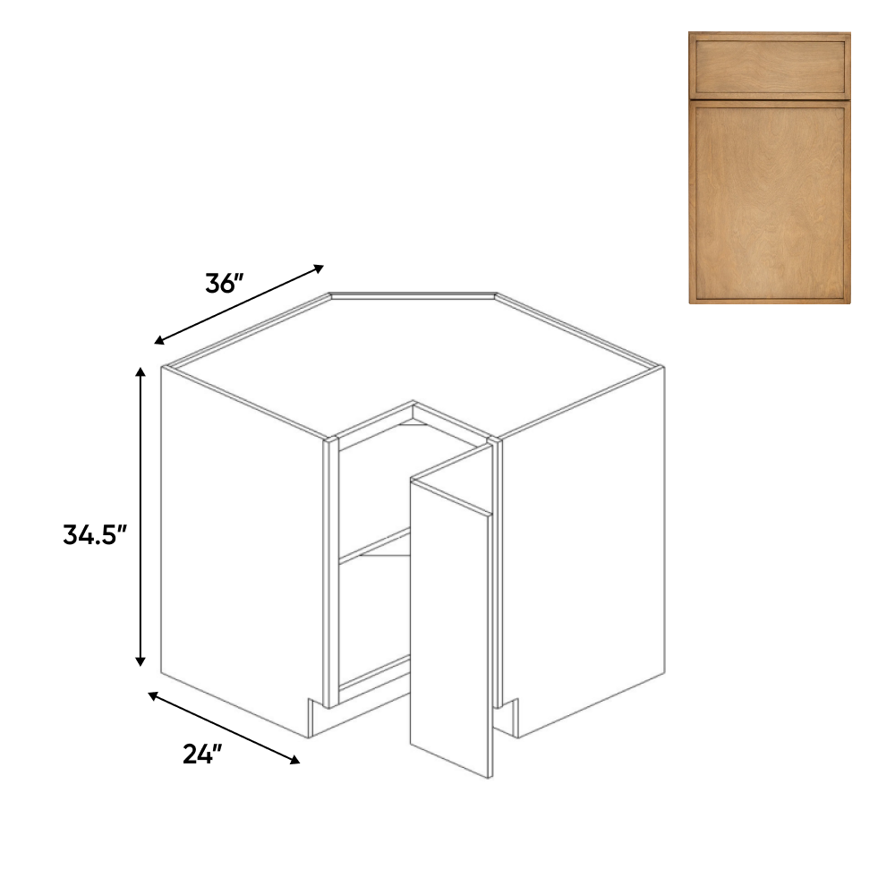 Slim Shaker Karamel - Square Corner Cabinets - 36"W x 34.5"H x 36"D - Pre Assembled