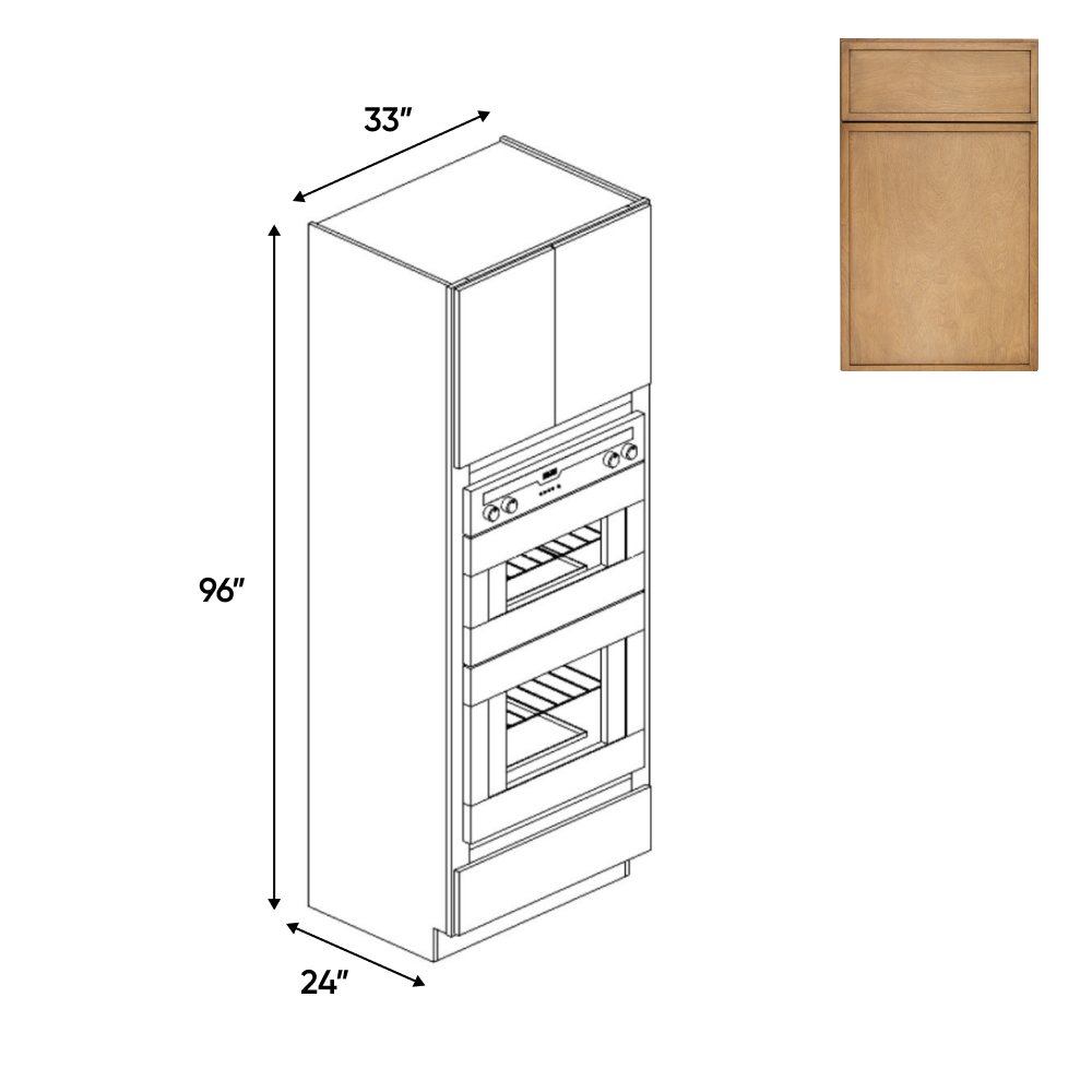 RTA - Slim Shaker Karamel - Double Oven Cabinets - 33"W x 96"H x 24"D