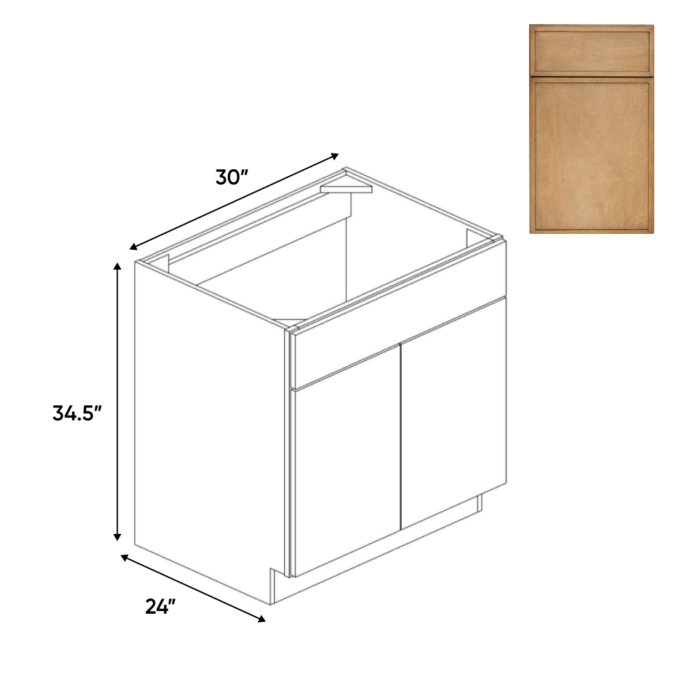 Slim Shaker Karamel - Sink Base Cabinet - 30"W x 24"D x 34 1/2"H - Pre Assembled