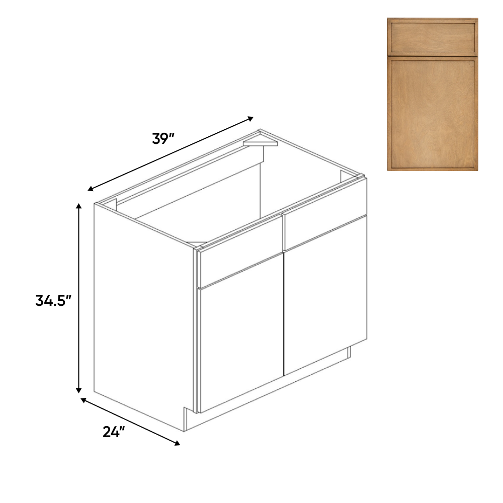 Slim Shaker Karamel - Sink Base Cabinets - 39"W x 34.5"H x 24"D - Pre Assembled