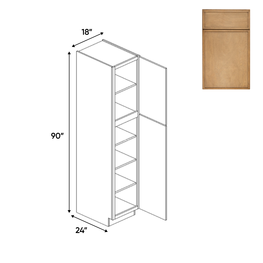 RTA - Slim Shaker Karamel - Single Door Pantry Cabinets - 18"W x 90"H x 24"D