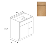 RTA - Slim Shaker Karamel - Vanity Sink Drawer Base Cabinets - 36"W x 34.5"H x 21"D - SSK-VSDC36L