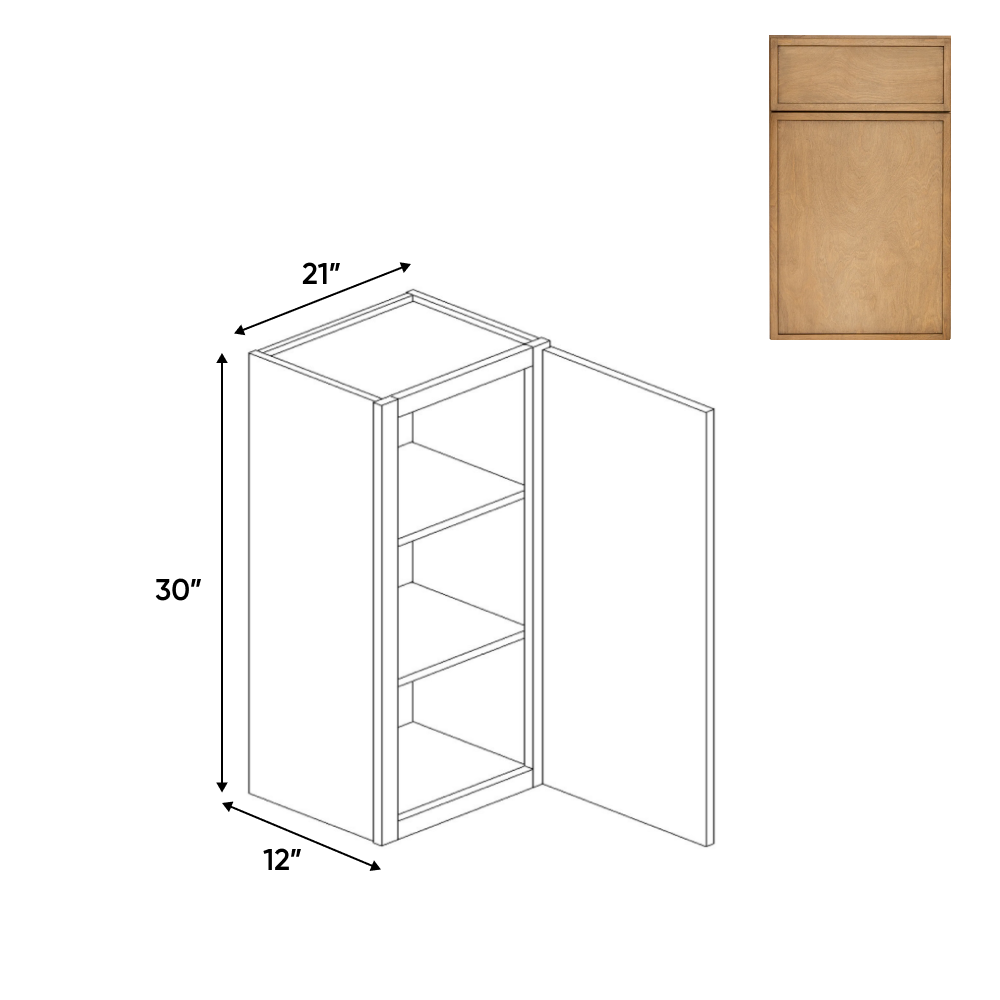 RTA - Slim Shaker Karamel - Single Door Wall Cabinet - 21"W x 30"H x 12"D