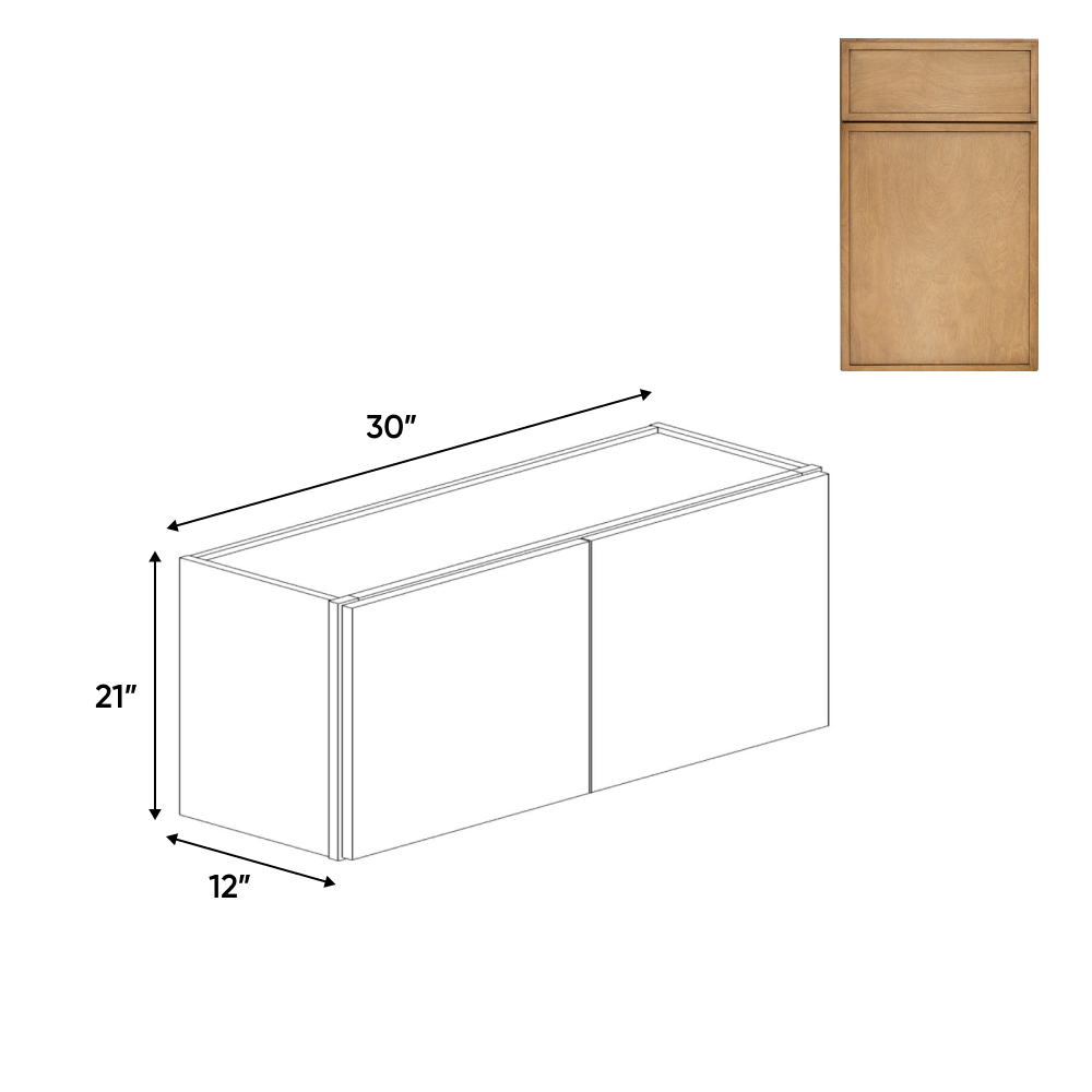 RTA - Slim Shaker Karamel - 21"Height Double Door Wall Cabinets - 30"W x 21"H x 12"D