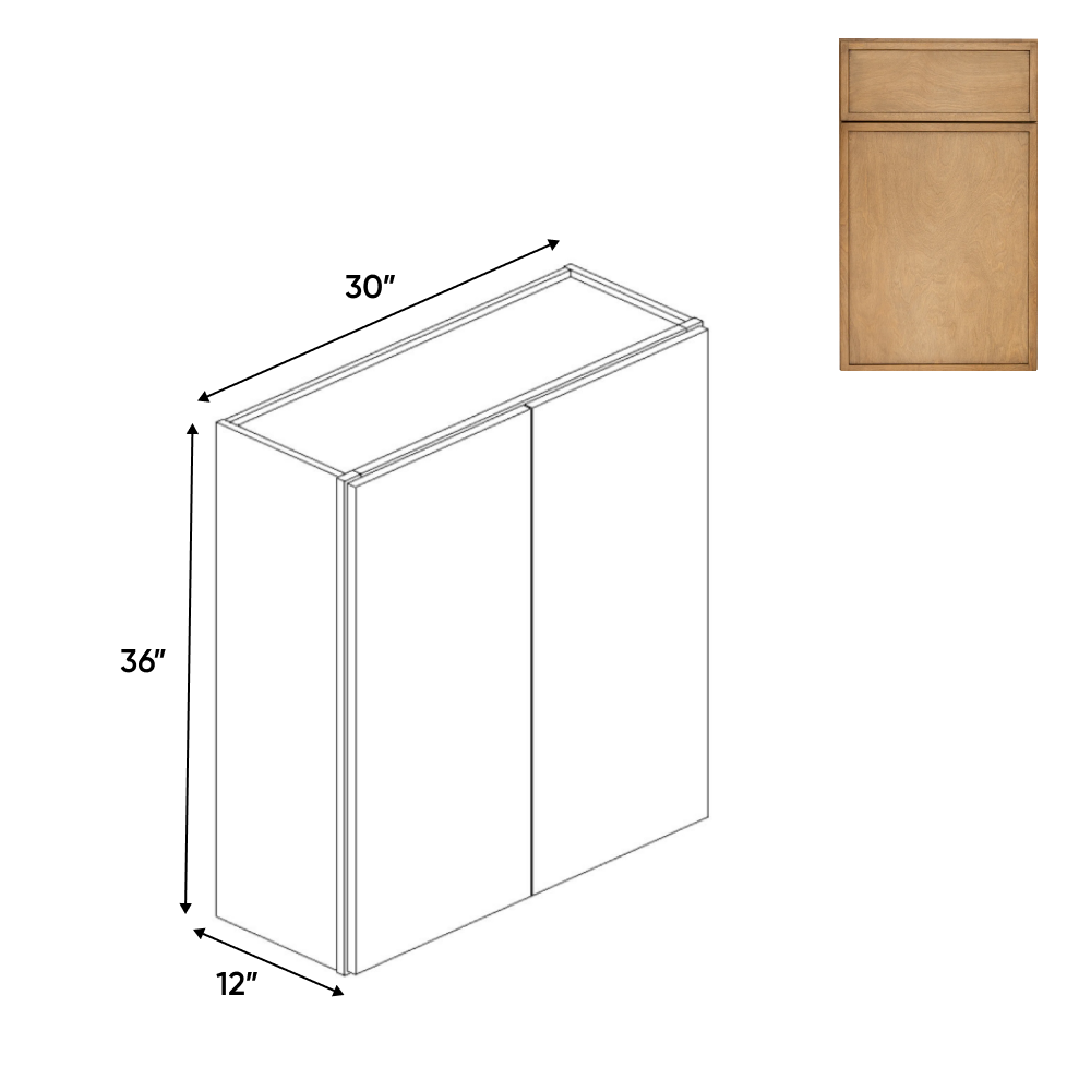 RTA - Slim Shaker Karamel - 36"Height Double Door Wall Cabinets - 30"W x 36"H x 12"D