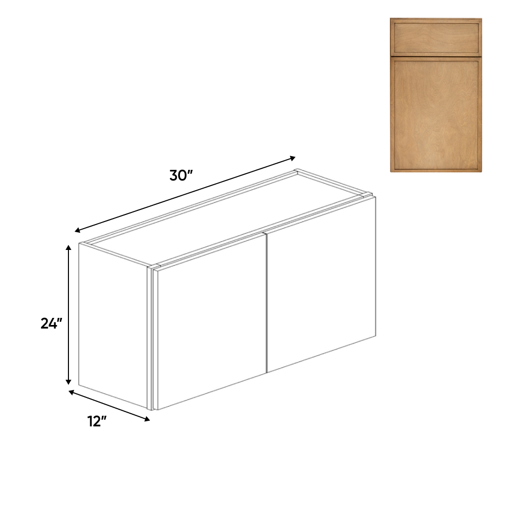 RTA - Slim Shaker Karamel - 24"Height Double Door Wall Cabinets - 36"W x 24"H x 12"D