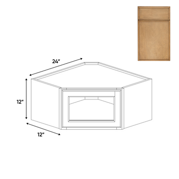 RTA - Slim Shaker Karamel - Diagonal Corner Glass Door Wall Cabinets - 24