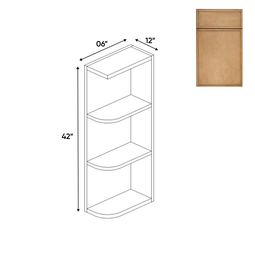 RTA - Slim Shaker Karamel - Wall Open Shelf Cabinets - 6"W x 42"H x 12"D