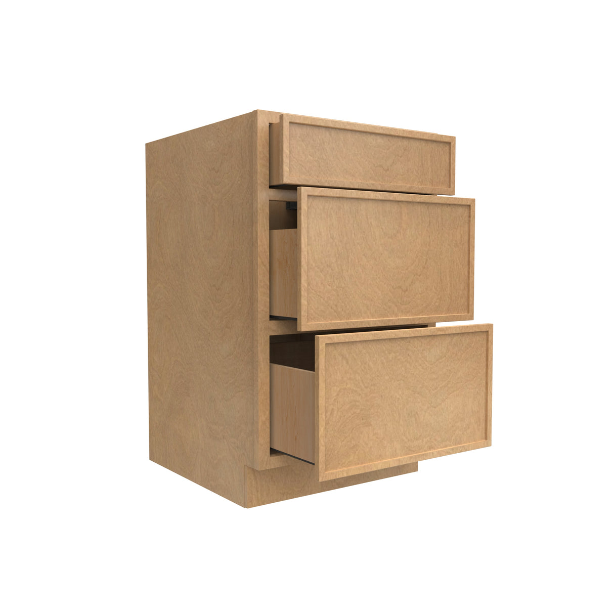 RTA - Slim Shaker Karamel - Three Drawer Base Cabinets - 21"W x 34.5"H x 24"D