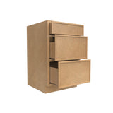 RTA - Slim Shaker Karamel - Three Drawer Base Cabinets - 21"W x 34.5"H x 24"D