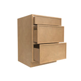 RTA - Slim Shaker Karamel - Three Drawer Base Cabinets - 24"W x 34.5"H x 24"D