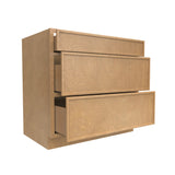 RTA - Slim Shaker Karamel - 3-Drawer Base Cabinet - 36"W x 34.5"H x 24"D