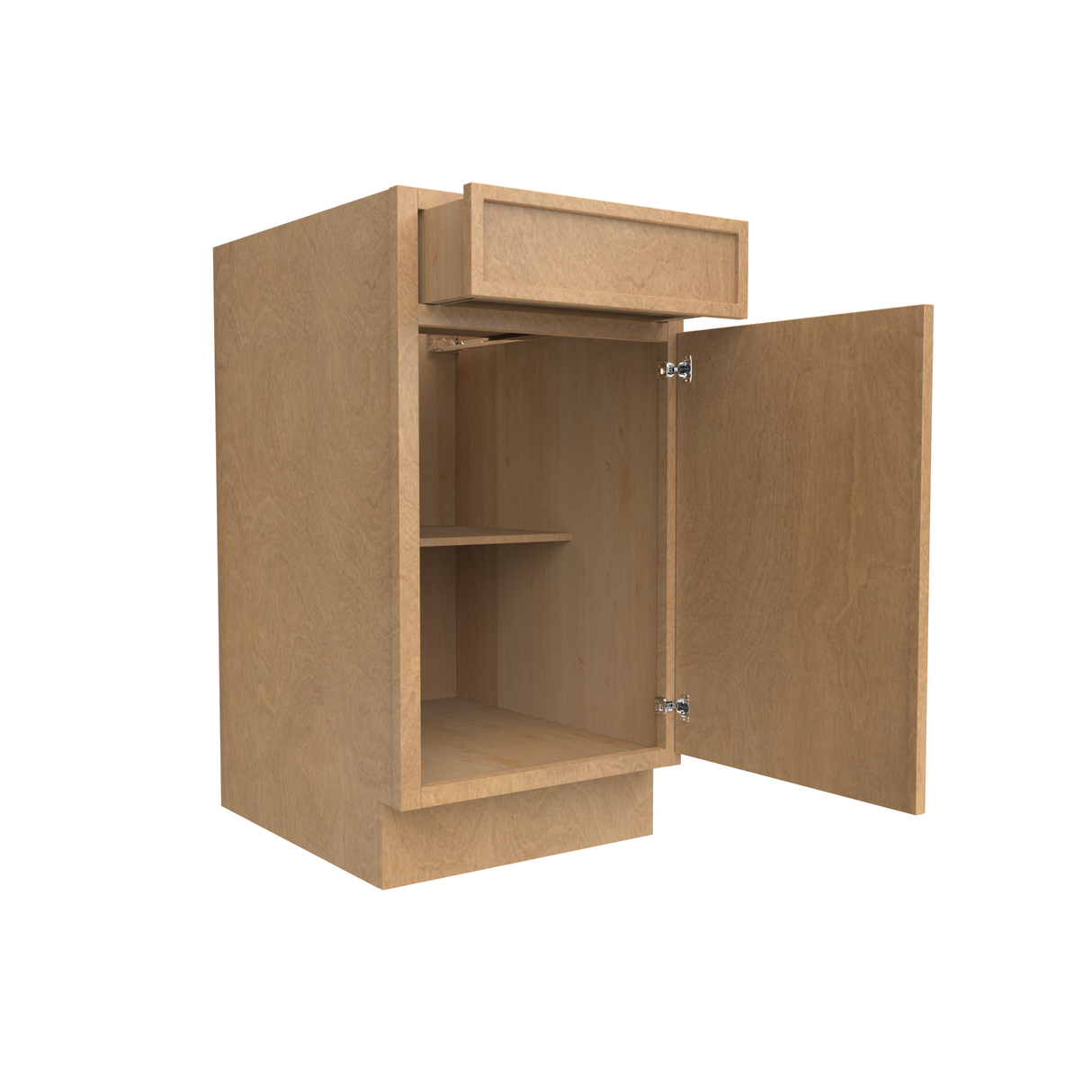 Slim Shaker Karamel - Single Door Base Cabinet (Specify Door Hinges on Left or Right Side) - 18"W x 34.5"H x 24"D - Pre Assembled