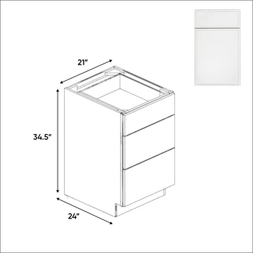 Slim Shaker Oatmeal - Three Drawer Base Cabinets - 21"W x 34.5"H x 24"D - Pre Assembled