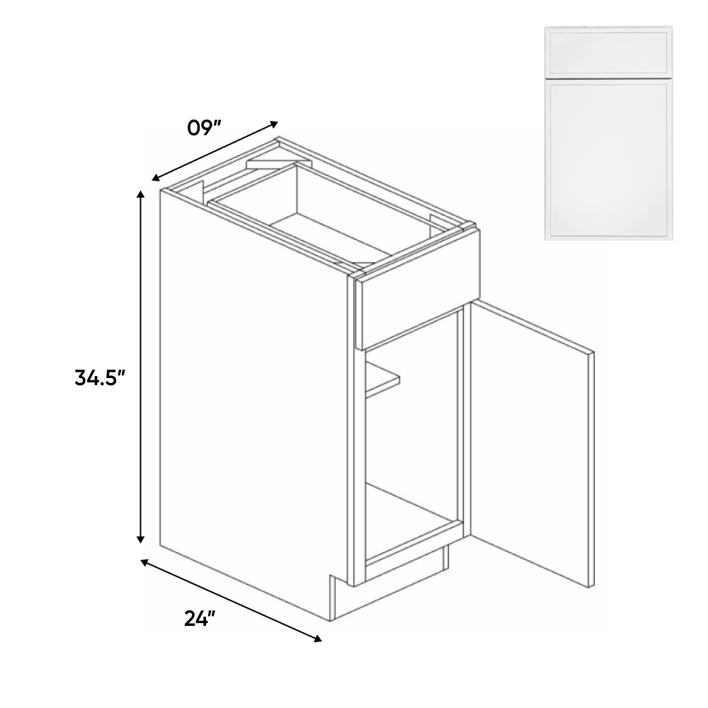 Slim Shaker Oatmeal - Full Height Single Door Base Cabinets - 9"W x 34.5"H x 24"D - Pre Assembled