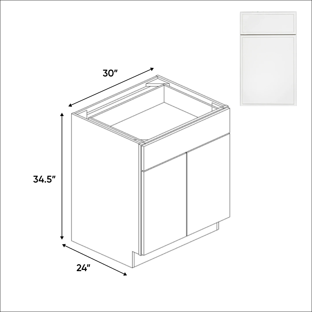 Slim Shaker Oatmeal - Full Height Double Door Base Cabinets - 30"W x 34.5"H x 24"D - Pre Assembled