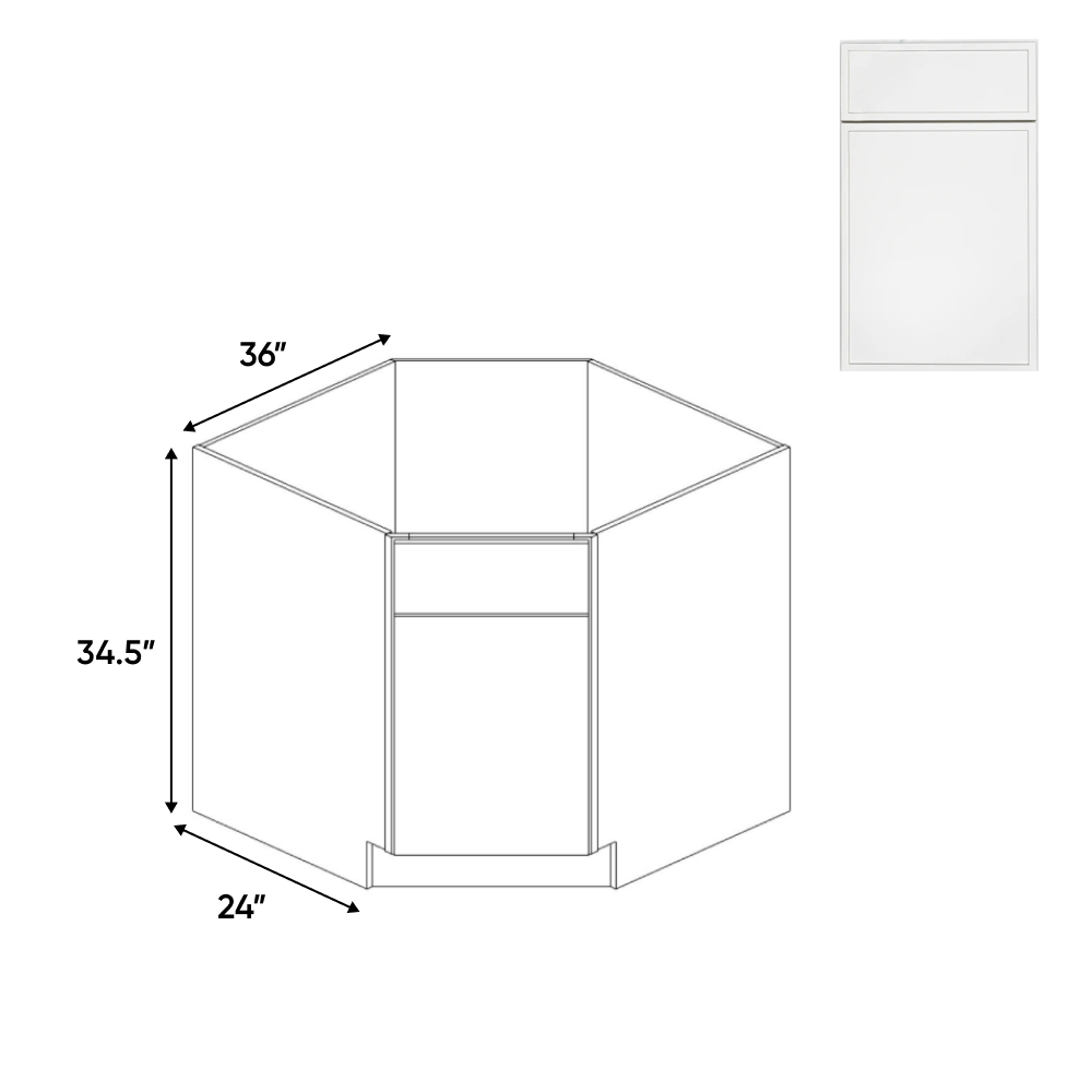 Slim Shaker Oatmeal - Diagnonal Corner Sink Base Cabinets - 36"W x 34.5"H x 36"D - Pre Assembled