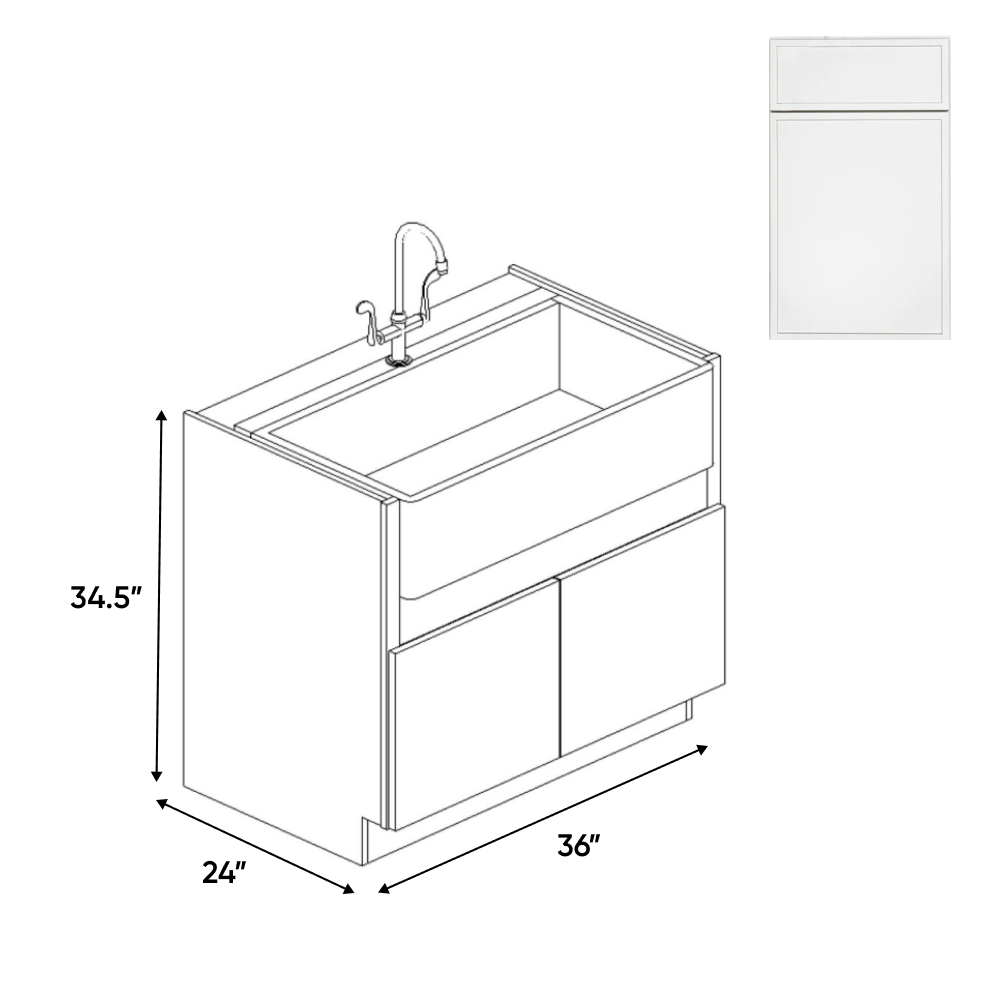 Slim Shaker Oatmeal - Farm Sink Base Cabinets - 36"W x 34.5"H x 24"D - Pre Assembled