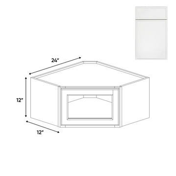 Slim Shaker Oatmeal - Diagonal Corner Glass Door Wall Cabinets - 24