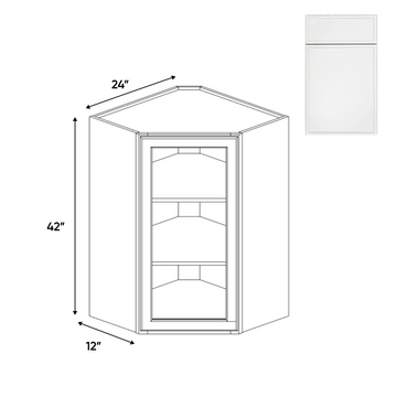 Slim Shaker Oatmeal - Diagonal Corner Glass Door Wall Cabinets - 24