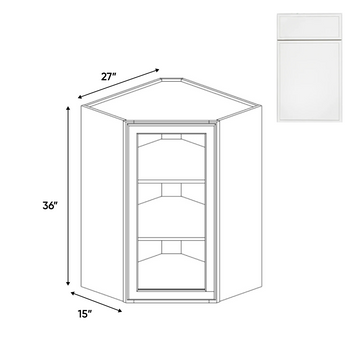 Slim Shaker Oatmeal - Diagonal Corner Glass Door Wall Cabinets - 27