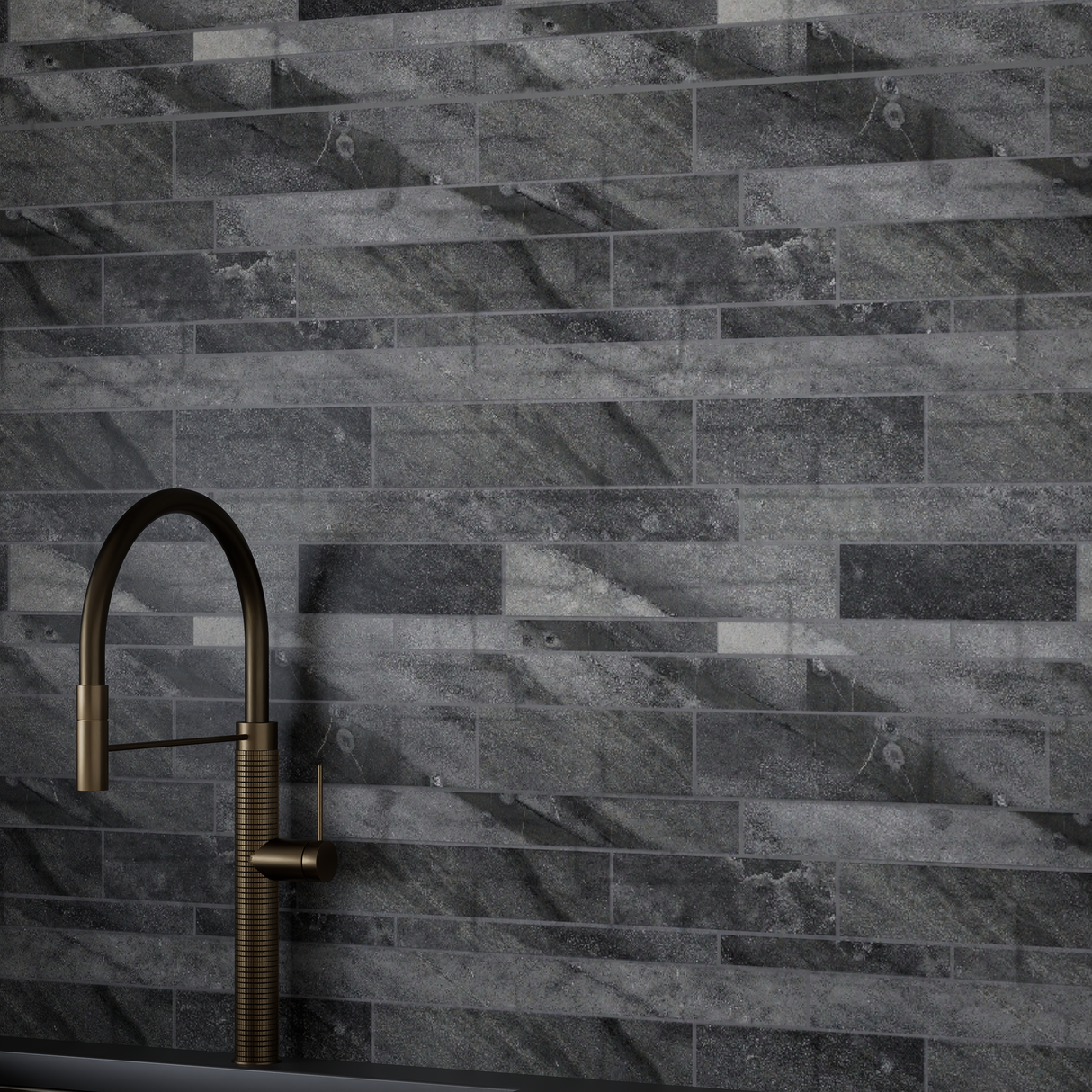 Random Strip Carbon Evolution Matte Glazed Porcelain Mosaic