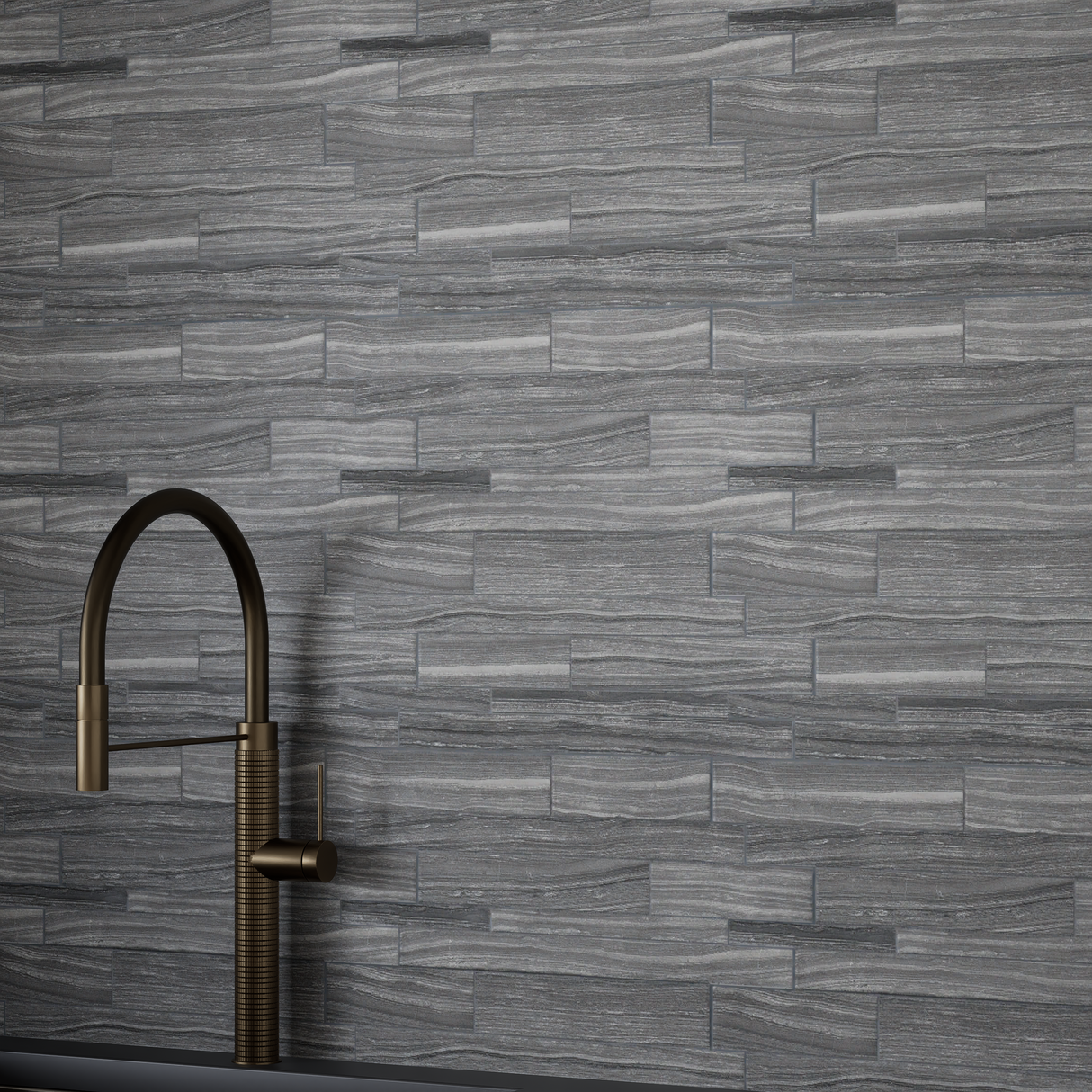 Random Strip Carbon Eramosa Matte Glazed Porcelain Mosaic